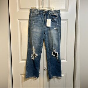 NWT Flying Monkey High Rise Straight  Ankle Jeans Distressed Size 30 Medium Wash
